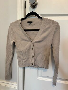 Dynamite Beige Ribbed Button-Down V-Neck Sweater
